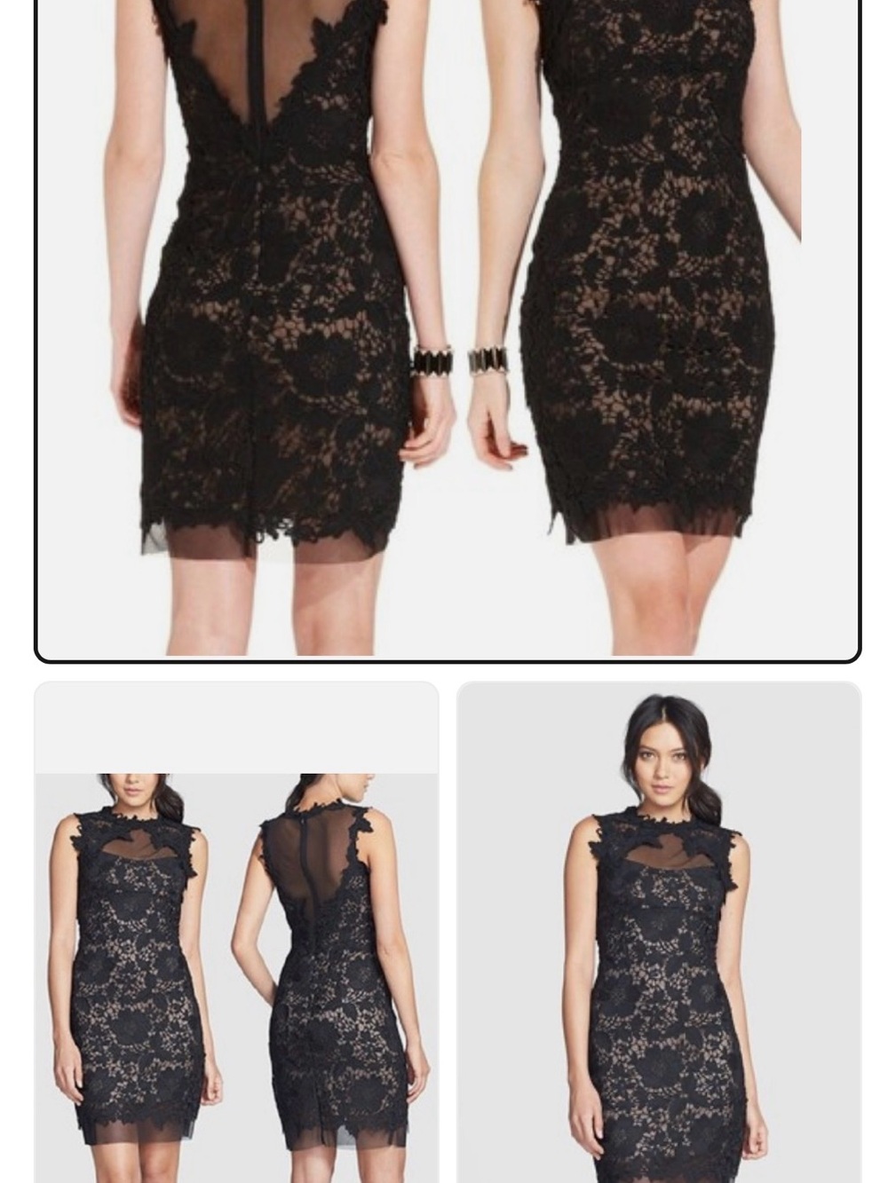 Betsy & Adam Black Lace Mini Dress with Sheer Yoke